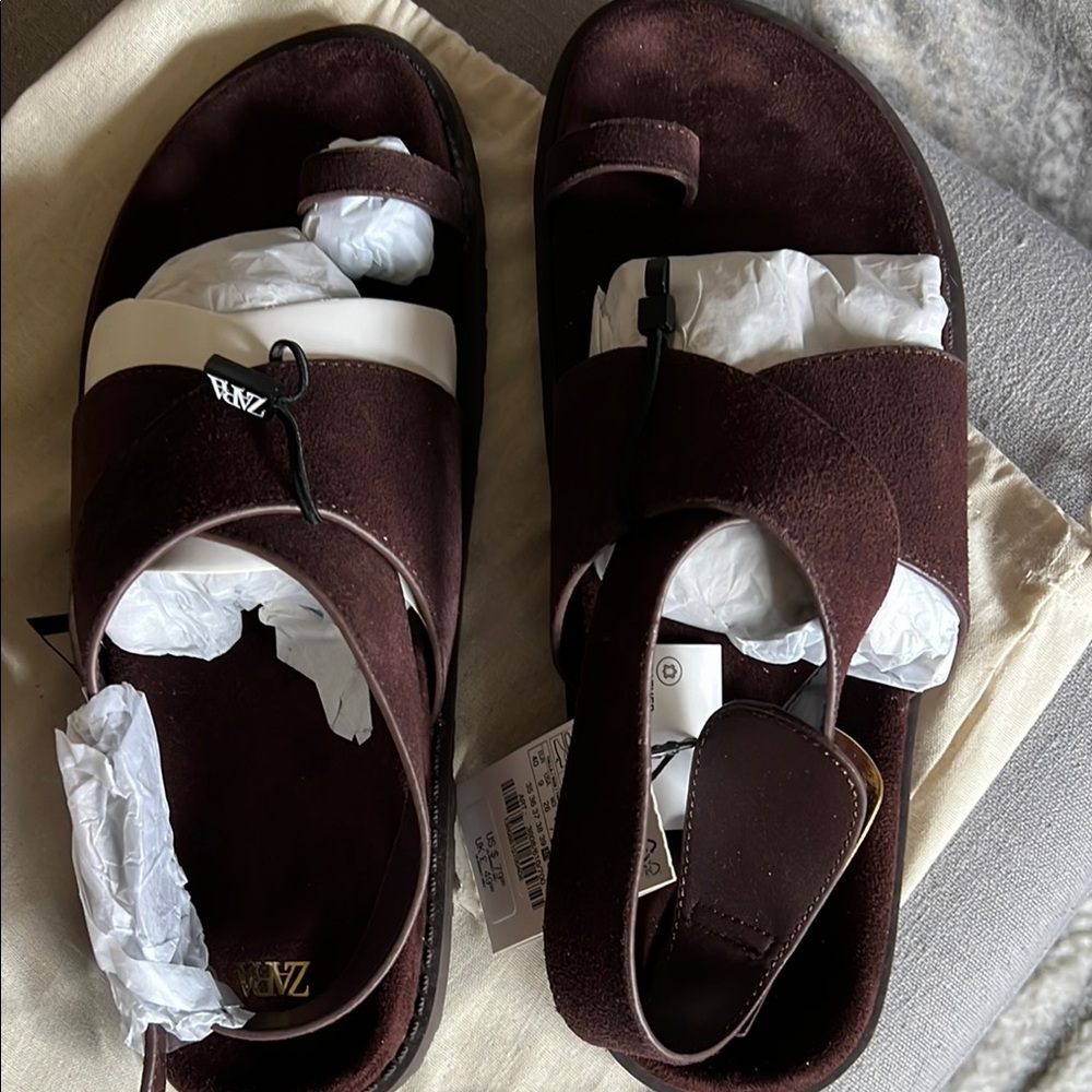 Zara Brown Suede Platform Sandals